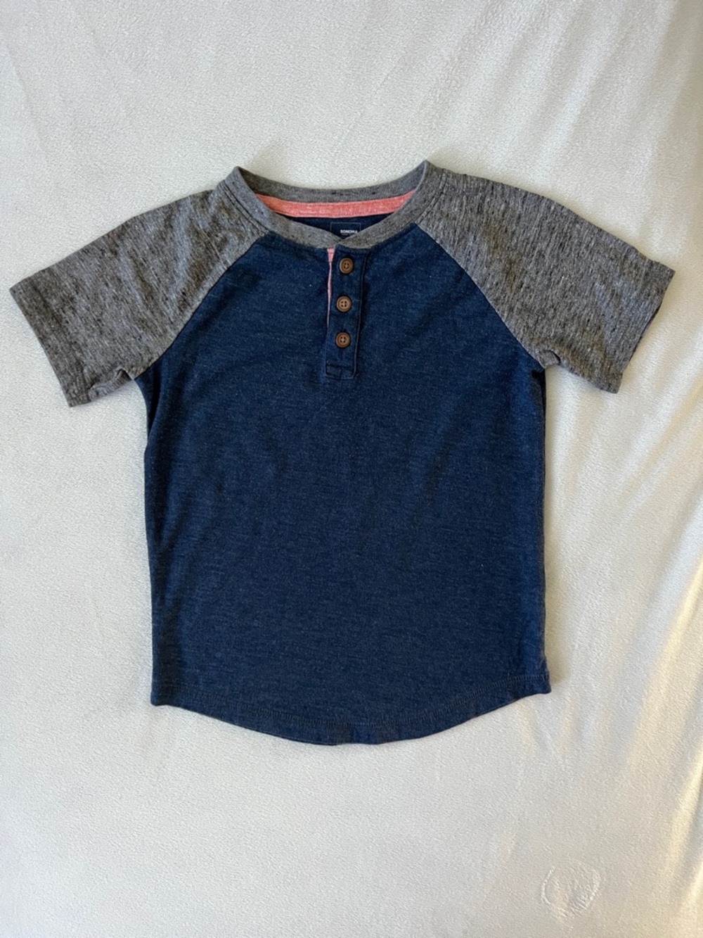 Sonoma Navy Short Sleeve Henley with Gray Raglan Sleeves